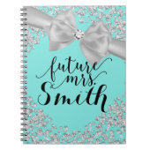 Aquamarin Türkis White Bow Diamond Bling Future Mr Notizblock (Vorderseite)