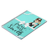 Aquamarin Türkis White Bow Pearls Wine Future Mrs. Notizblock (Linke Seite)