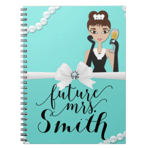 Aquamarin Türkis White Bow Pearls Wine Future Mrs. Notizblock