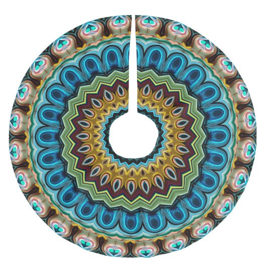 Aquamarin Türkisblau Grün Mandala Sternmuster Polyester Weihnachtsbaumdecke (Vorderseite)