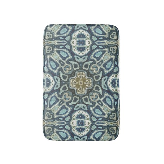 Aquamarin Türkisblau Meeresblau Grün Bali Batik Mu Badematte (Vorderseite Vertikal)