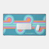Aquamarin Türkisblau Orange Lila Retro-Muster Schreibtischunterlage (Tastatur & Maus)