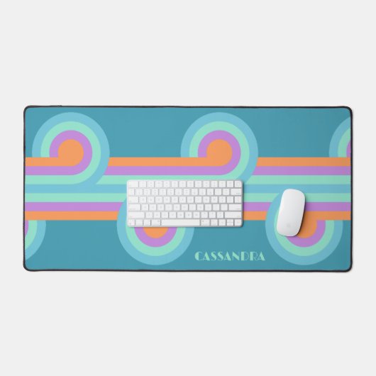 Aquamarin Türkisblau Orange Lila Retro-Muster Schreibtischunterlage (Tastatur & Maus)
