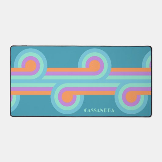 Aquamarin Türkisblau Orange Lila Retro-Muster Schreibtischunterlage (Vorderseite)