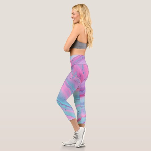 Aquamarin, türkisfarben, rosa, Abstrakte Hochwaikk Capri Leggings (Links)