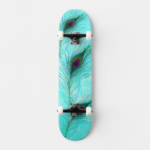 Aquamarin türkisfarbene Lila Pfauenfedern Skateboard