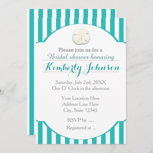 Aquamarin türkisfarbene Sand Dollar-Veranstaltung Einladung (Vorne/Hinten)