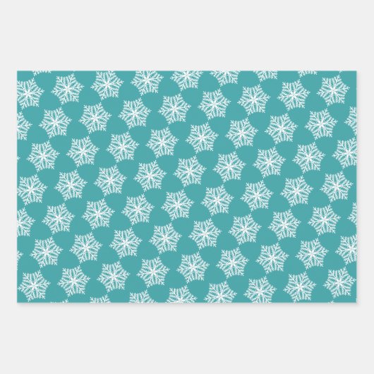 Aquamarin türkisfarbene Schneeflocken Weihnachten Geschenkpapier Set (Vorderseite 3)