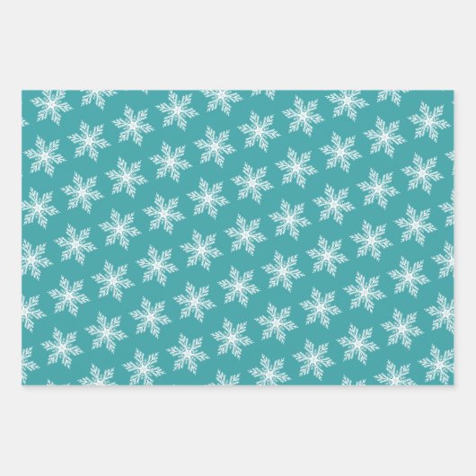 Aquamarin türkisfarbene Schneeflocken Weihnachten Geschenkpapier Set (Vorderseite 2)