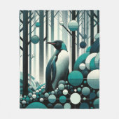 Aquamarin türkisfarbener Pinguin im Art-Déco-Stil Fleecedecke (Vorderseite)