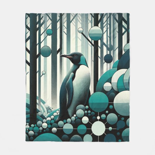 Aquamarin türkisfarbener Pinguin im Art-Déco-Stil Fleecedecke (Vorderseite)