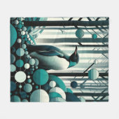 Aquamarin türkisfarbener Pinguin im Art-Déco-Stil Fleecedecke (Vorderseite (Horizontal))