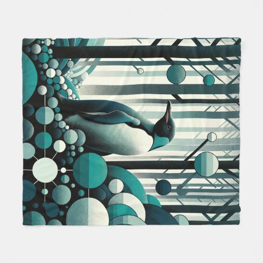 Aquamarin türkisfarbener Pinguin im Art-Déco-Stil Fleecedecke (Vorderseite (Horizontal))