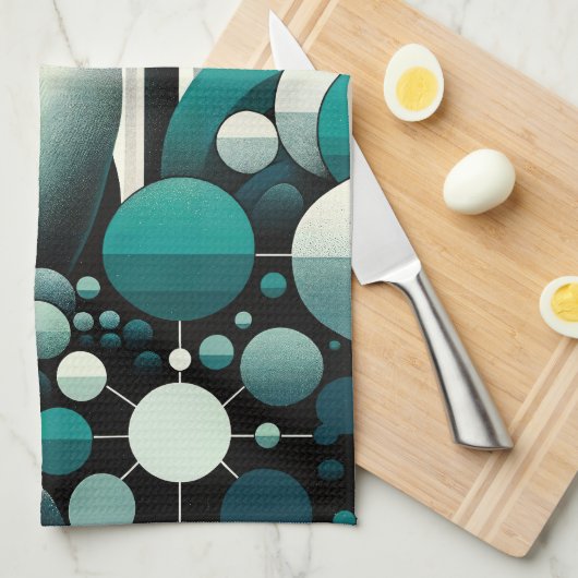 Aquamarin türkisfarbener Pinguin im Art-Déco-Stil Geschirrtuch (Viertel Falte)