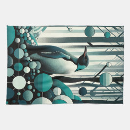 Aquamarin türkisfarbener Pinguin im Art-Déco-Stil Geschirrtuch