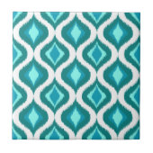 Aquamarin türkisfarbenes Aqua Retro Chic Ikat Drop Fliese (Vorderseite)