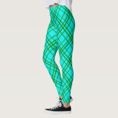 Aquamarin türkisfarbenes Tartan Kariertes Muster Leggings (Links)