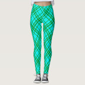 Aquamarin türkisfarbenes Tartan Kariertes Muster Leggings (Vorderseite)
