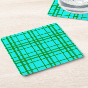 Aquamarin türkisfarbenes Tartan Kariertes Muster Rechteckiger Pappuntersetzer