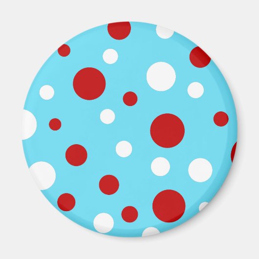 Aquamarin türkisfarbenes, weißes Polka Dots-Muster Magnet (Vorne)