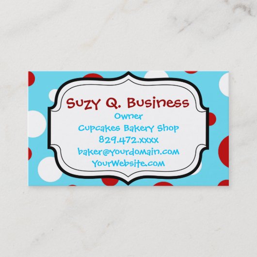 Aquamarin türkisfarbenes, weißes Polka Dots Muster Visitenkarte (Vorderseite)