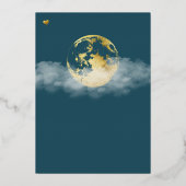 Aquamarin über die Mond-Gold-Gender-Neutral-Baby-D Folieneinladung (Rückseite)