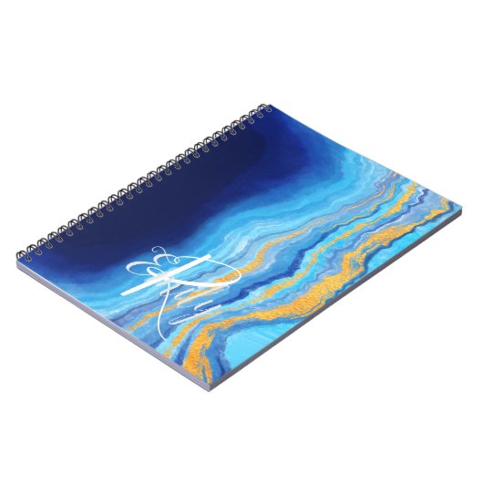 Aquamarin und blau Agate Marble Abstrakt Name Mono Notizblock (Linke Seite)