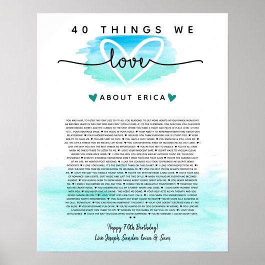 aquamarin und blau Aquarell 40 Gründe, warum wir S Poster (Vorne)