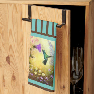 Aquamarin und braun gestreift Hummingbirds Küchent Geschirrtuch