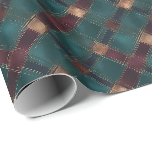 Aquamarin und Burgund Checkered - Eleganter Urlaub Geschenkpapier (Rolleneckpunkt)