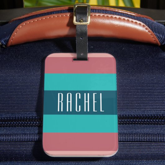 Aquamarin und Burgund Mit Monogramm Gepäckanhänger (Vorderseite Insitu 2)