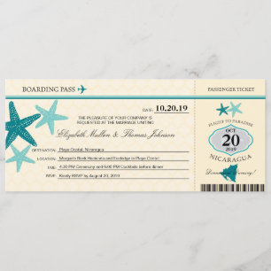 Aquamarin und Buttercreme Nicaragua Boarding Pass Einladung