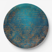 Aquamarin- und Copper Patina Script Paper Plate Pappteller (Vorderseite)