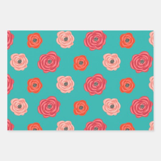 Aquamarin und Coral Berry Pattern Geschenkpapier Set (Vorderseite 2)