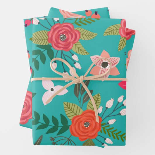 Aquamarin und Coral Berry Pattern Geschenkpapier Set (Beispiel)