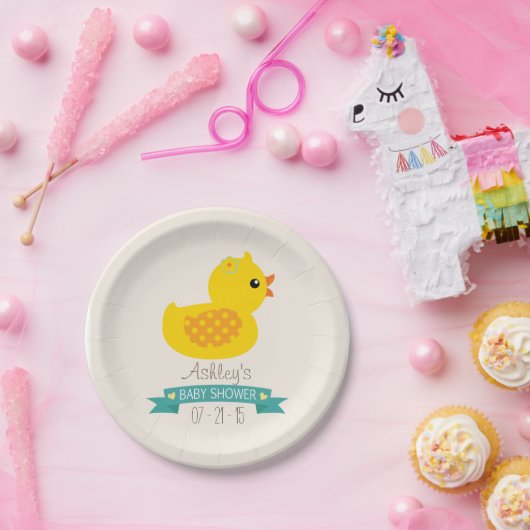 Aquamarin- und Gelbente, Ente; Babydusche Pappteller (Party)