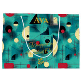 Aquamarin- und Gelbtasche mit Abstrakter Geometrie Große Geschenktüte (Rückseite)