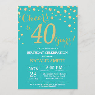 Aquamarin und Gold 40. Geburtstag Diamond Einladung