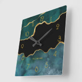 Aquamarin und Gold Agate Personalisiert Quadratische Wanduhr (Winkel)