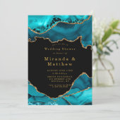 Aquamarin und Gold Agate Stone Polterabend lädt ei (Stehend Vorderseite)