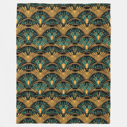 Aquamarin und Gold Art Deco Fleecedecke (Vorderseite)