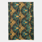 Aquamarin und Gold Art Deco Geschirrtuch (Vertikal)