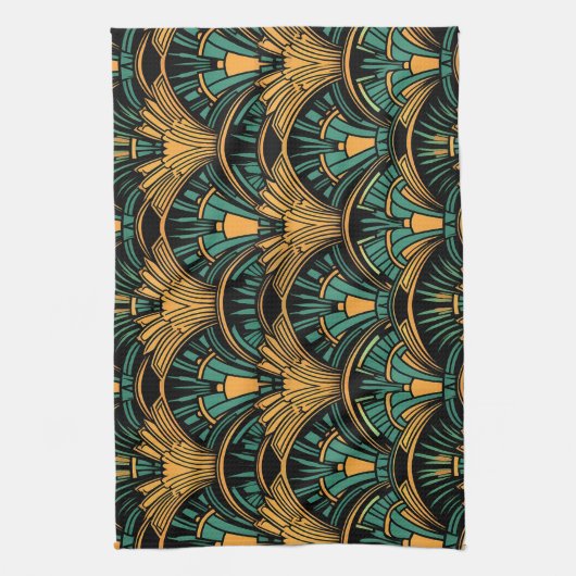 Aquamarin und Gold Art Deco Geschirrtuch (Vertikal)