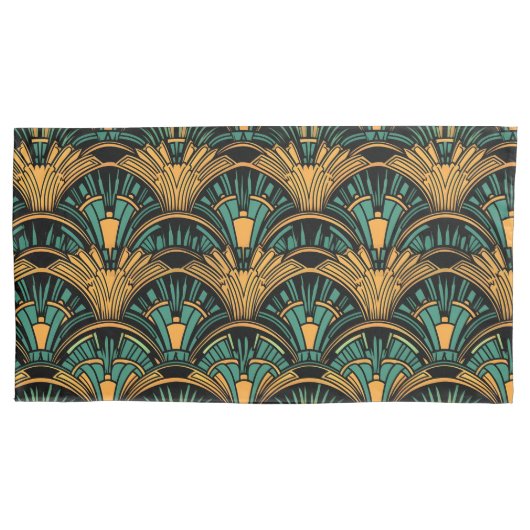 Aquamarin und Gold Art Deco Kissenbezug (Vorderseite-Links)