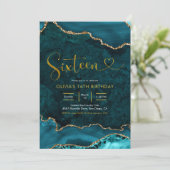 Aquamarin und gold Einladung zum 16. Geburtstag (Stehend Vorderseite)