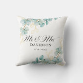 Aquamarin und Gold Eucalyptus Newlyweds Elegantes  Kissen (Rückseite)