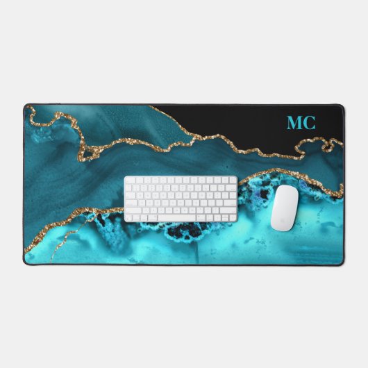 Aquamarin- und Gold-Glitzer-Gatter mit Aquamariner Schreibtischunterlage (Tastatur & Maus)