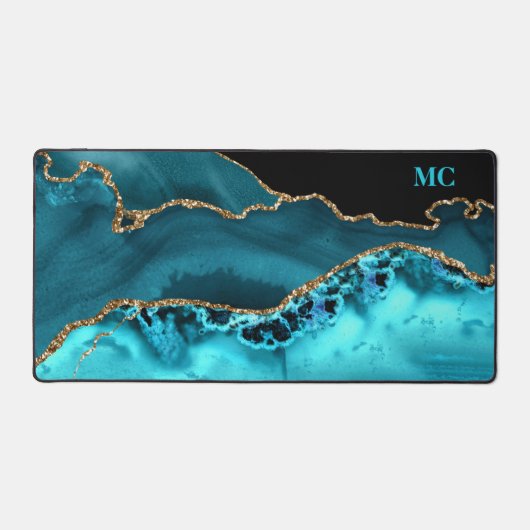 Aquamarin- und Gold-Glitzer-Gatter mit Aquamariner Schreibtischunterlage (Vorderseite)
