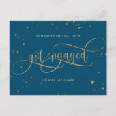 Aquamarin und Gold, Got Verlobt Confetti, Verlobun Ankündigungspostkarte (Vorderseite)