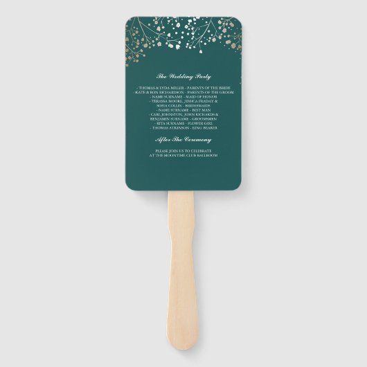 Aquamarin und Gold | Hochzeitsprogramm für Gipskrä Fächer (Rückseite)